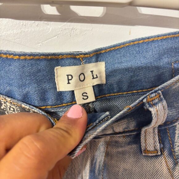 POL Womens Blue Patchwork Detail Distressed Ankle Relaxed Fit Denim Jeans Size S - Picture 9 of 11